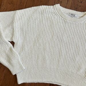 Madewell Cotton Cropped Cable Sweater sz M Ivory Off White